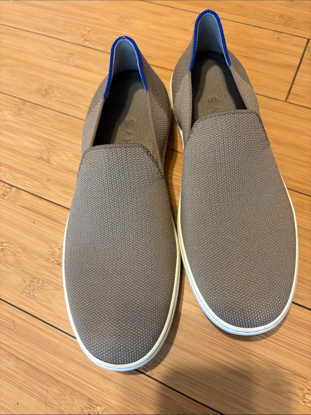 Womens Slip-On Casual Shoes in Taupe with Blue Trim